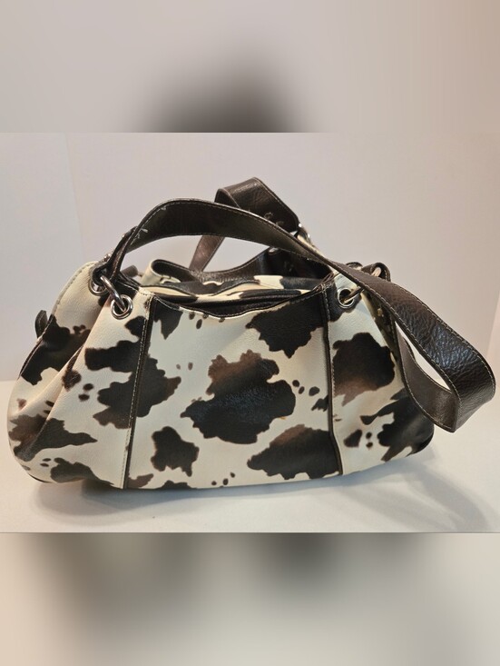 Vintage Handbags - Vintage Cow-Print Satchel in Brown and White